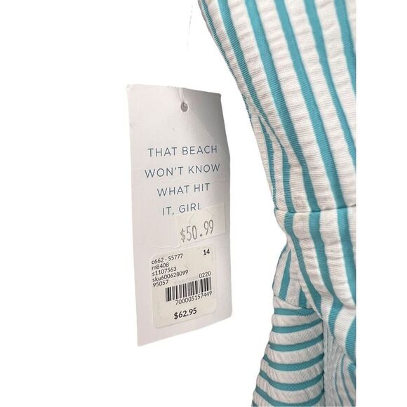 Swim by Cacique Women’s 14 Tankini Swim Top Seersucker Stripe Green Ruffle NEW - Picture 5 of 8